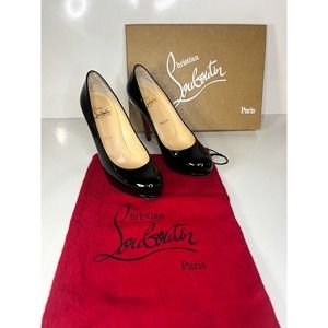 Christian Louboutin Glossy Black Patent Leather Simple Pump 120 Calf, 35.5